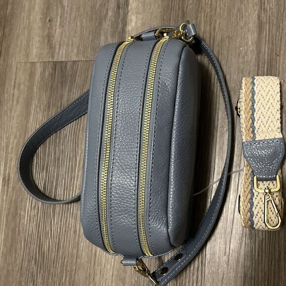 Viola Gigli Peri Blue Leather Crossbody Bag Handbag Made Italy 2 Straps Camera - Picture 3 of 11